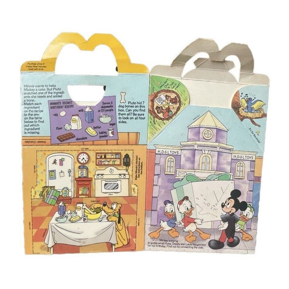 VTG 1988 McDonald's Happy Meal Box Disney Mickey’s Birthday Land Box USA Made